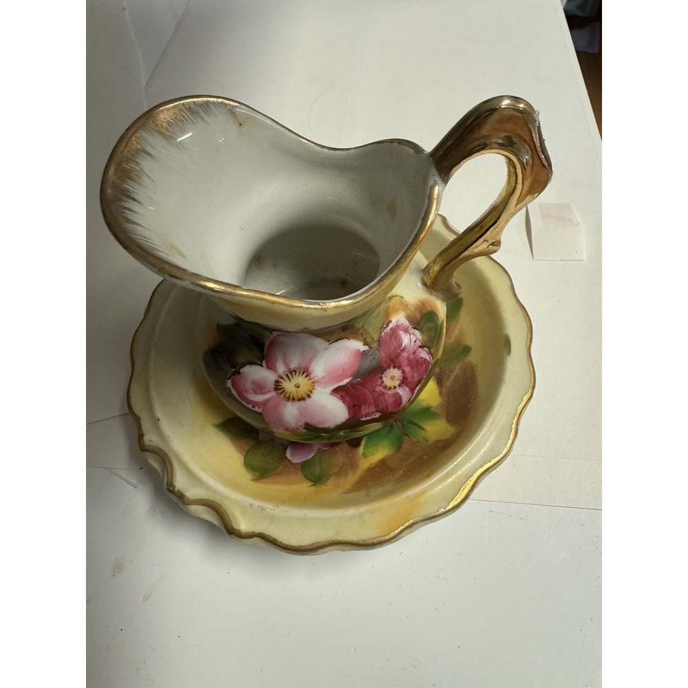Enesco FLORAL PITCHER & MATCHING  BASIN BOWL 4"x3"x4" Made In Japan MINI SIZE